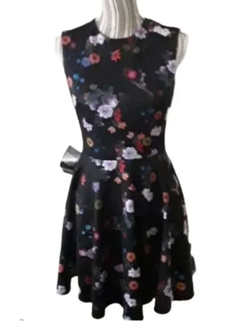 BEBE Floral Fit N Flare Quilted Dress-Sz -Small- Black/ Floral